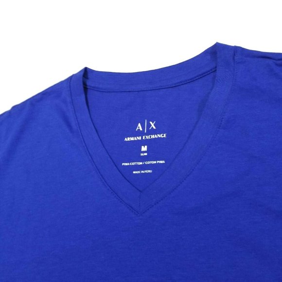 Armani Exchange‎ Men's Long Sleeve T-Shirt V-Neck Slim Fit Pima Cotton Blue M - Picture 5 of 6